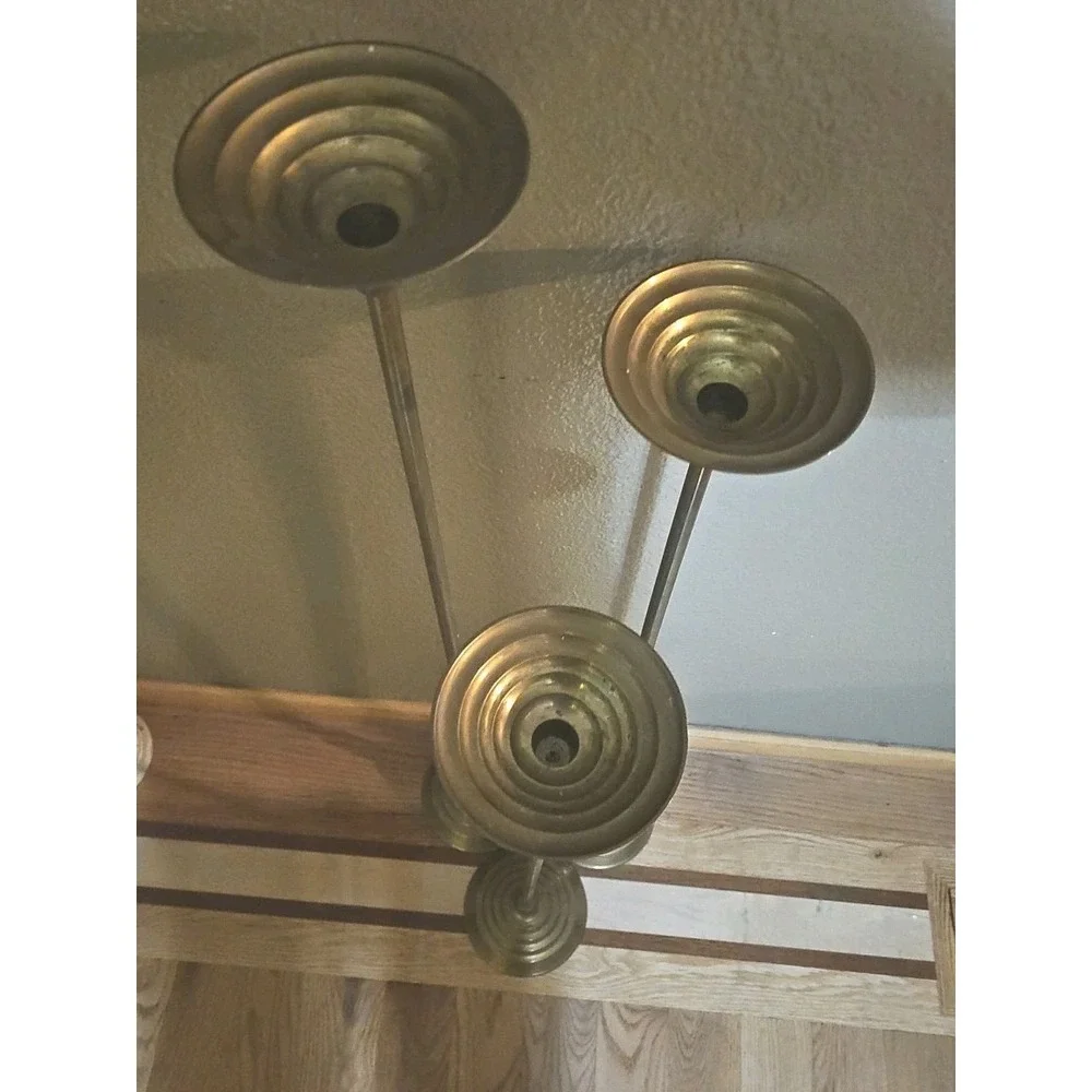 Vintage‎ 3 Tall Vintage Soild Brass Candlesticks Beautiful Patina 38